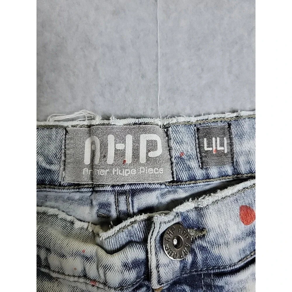 Another Hype Piece AHP Jeans Mens 44‎ 46x33 Blue Paint Stretch Distressed Y2K
